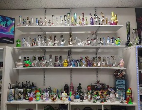 Colorful shelves inside Holy Smokes